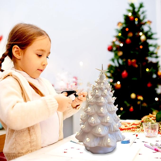 Ceramic Christmas Tree Replacement Lights Bulbs, Clear White Medium Twist Plastics Pegs Ornaments for Ceramic Tree(87 Bulbs＆ 3 Topper Star)