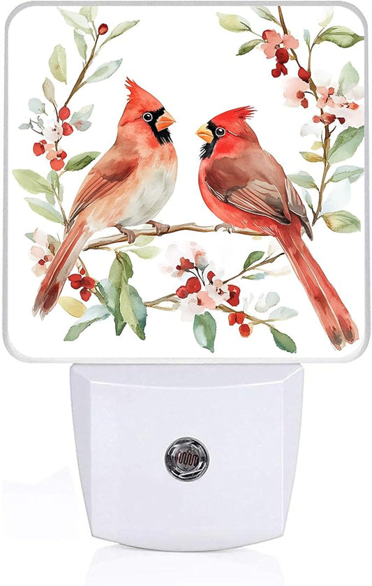 Red Cardinal Bird Night Light,Watercolor Night Lights Plug into Wall,Led Lamp for Stairway/Hallway/Bedroom 0.5W Nightlight Sleep Friendly