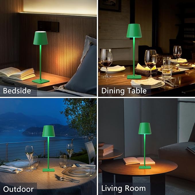 2 Pack Cordless Table Lamp: 6000mAh Battery Operated Touch Lamp Outdoor Table Lights, 3 Color Stepless Dimming, Waterproof Wireless Portable Desk Lamp for Indoor Table Living Room Camping Cafe(Green)