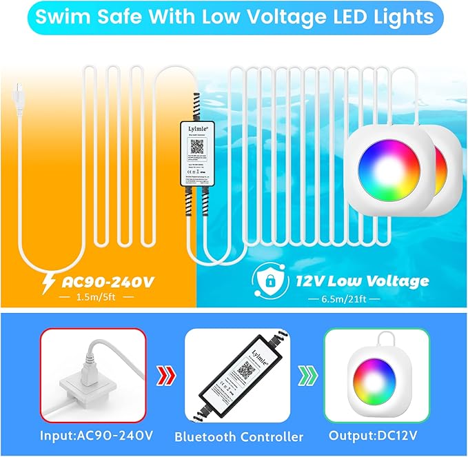 LyLmLe LED Pool Lights for Aboveground Pool, 50W 2 in 1 Double Lights for Giant Pool, Magnetic Underwater Lighting with Timer, 2000lm Dimmable,2x25W IP68 Waterproof Underwater Light for IngroundPool