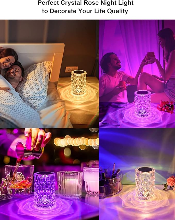 Crystal Lamp, Crystal Table Lamp Rose Crystal Lamp USB Diamond Table Lamp 16 Color Changing Touch Crystal Lamp (C)