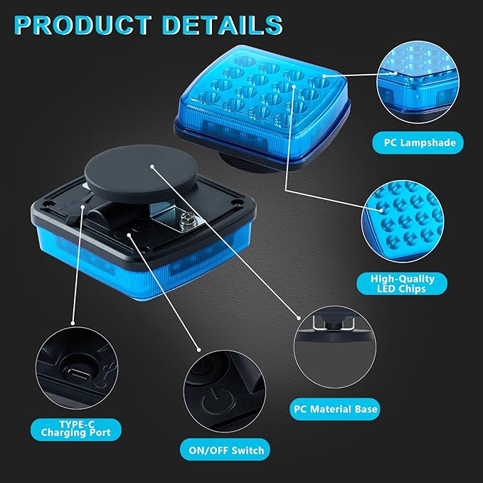 Wireless LED Road Flares for Emergency,Rechargeable Safety Flashing Lights for Vehicles,Portable Strobe Light Magnetic Emergency Strobe Light Kit for Trucks(Blue)