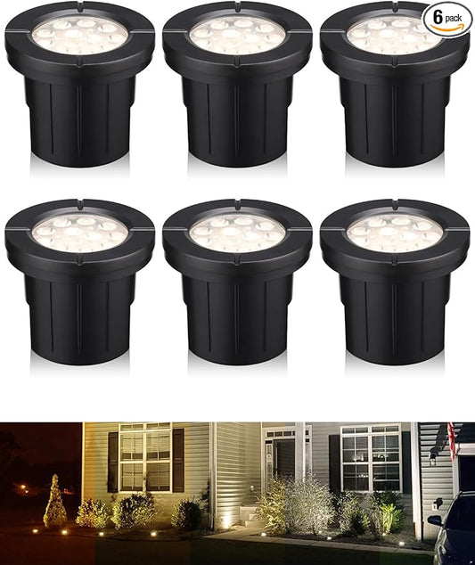 LEONLITE Dia. 4 Inch 5CCT Well Lights Landscape LED In Ground, 5 Color Temperature Selectable, 12-24V AC/DC CRI90 Low Voltage Outdoor Garden Landscaping, Aluminum Housing, Black, Pack of 6