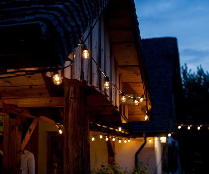 Hometown Evolution, Inc. E26 Commercial String Lights with 16 Gauge Wire (24 Foot 12 Socket, A15 LED 9 Diode 1 Watt Bulbs)