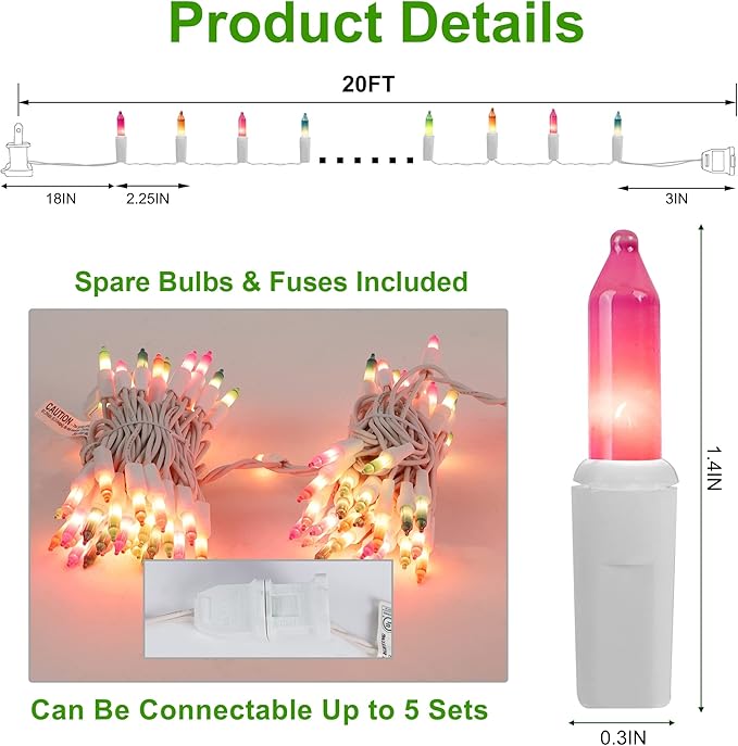 WATERGLIDE 2 Pack Easter String Lights, Christmas Lights, 100 Count 20FT White Wire Mini Pastel Fairy Lights, 120V UL Certified for Patio Wreath Garland Garden Outdoor Indoor Decoration, Multicolor