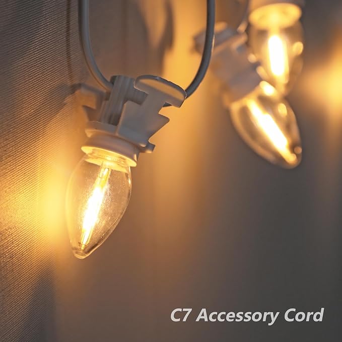 LED Accessory Cord with 3 LED Night Light Bulbs - White Cord with On/Off Switch Plugs - C7 led Bulb Warm White with Spare Fuse for Holiday Decoration and Craft Village House Decoration
