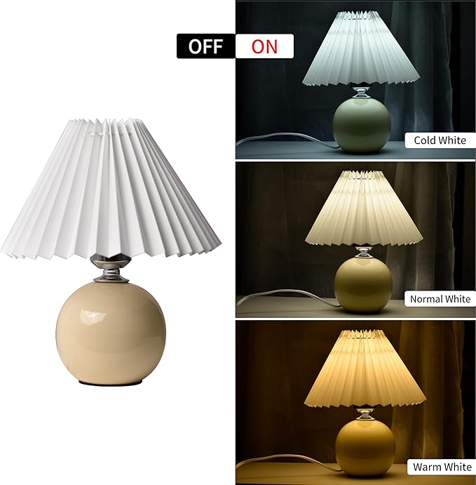 Korean Pleated Table Lamp Ins DIY Ceramic Table Lamps for Living Room Home Deco Cute Lamp with Tricolor Led Bulb Beside Lamp…