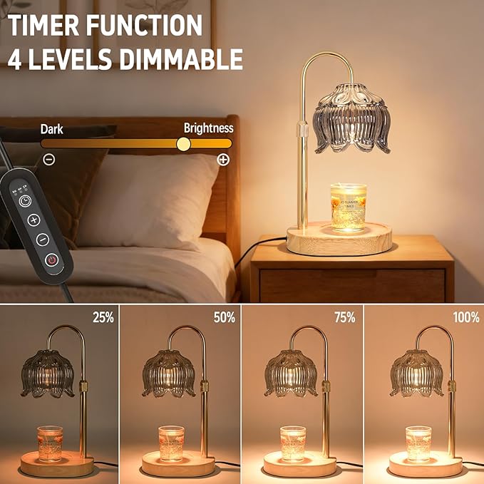 Flower Candle Warmer lamp with Timer Dimmer,Adjustable Height Candle Warmer,Fits All Jar Scented Candles,Christmas Gifts for Mom Women,Candle Lamp for Bedroom Home Decor,Silver Gray