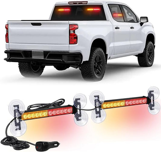 XRIDONSEN 2x 10.7 inch Amber Red Emergency Lights 24 LED Warning Flashing Safety Dash Side Window Front/Rear Windshield Strobe Lights Traffic Advisor Bar for Tow/Plow Trucks Construction Vehicles