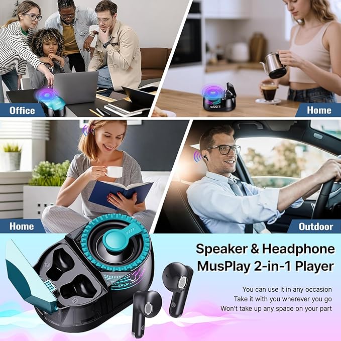 Magnetic Bluetooth Speaker with Wireless Earbuds, Portable Mini Speaker with RGB Lights, Bluetooth 5.4, Magnetic Mount, Pocket Size for Outdoor Sports (Blue)