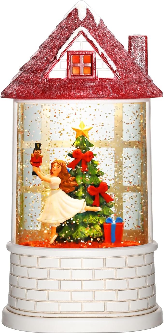 Nutcracker Ballerina Snow Globe Christmas Snow Globe with Clara and Nutcracker Ballet in Castle, Musical Tabletop Christmas Decorations Decor with Swirling Glitter, USB or Battery Powered