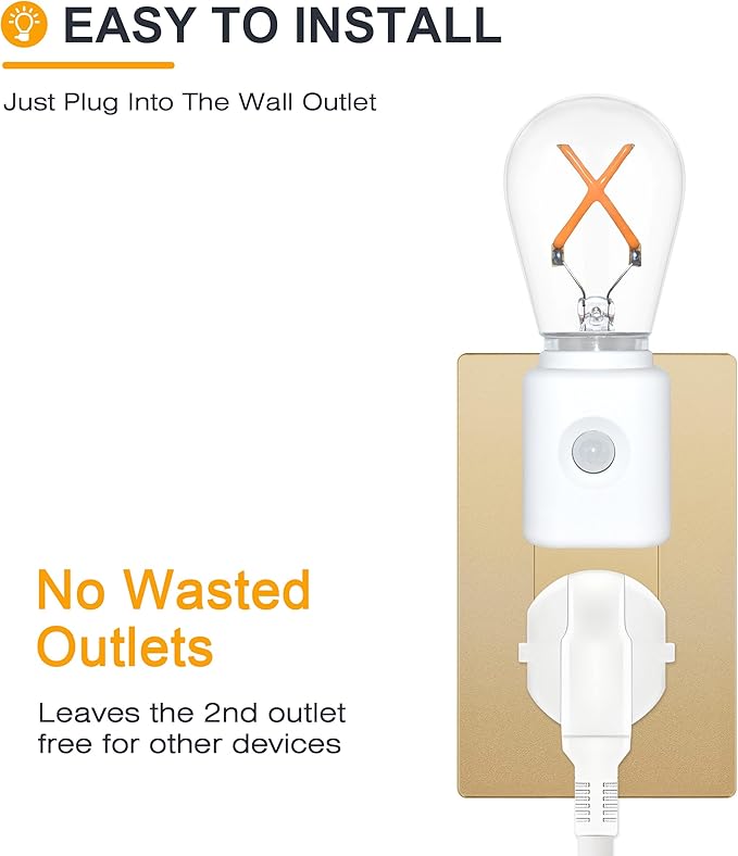 LED Amber Night Light, Night Lights Plug into Wall, LED Night Lights with Motion Sensor, Dimmable 2200K Night Light for Christmas, Holiday Decor, Hallway, Bedroom, 1-Pack