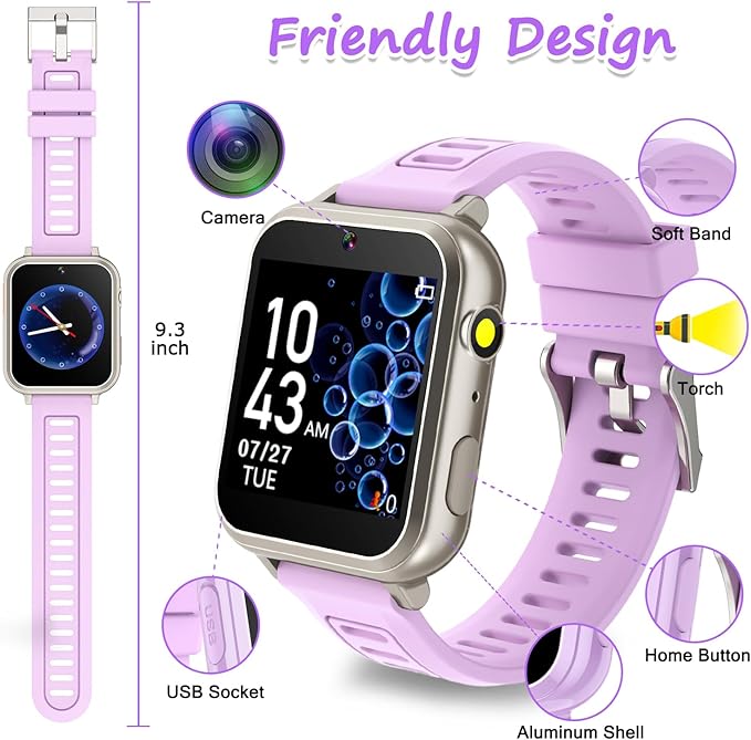 Smart Watch for Kids Toys for Girls Ages 4-12 Years Old, Kids Smart Watch Girls Toys with 24 Puzzle Games HD Touch Screen Camera Alarm Clock Birthday Gift for 6 7 8 9 Year Old Girl