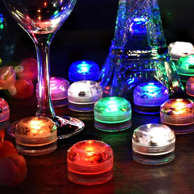 Mini Submersible LED Lights with Remote, Small Underwater Tea Lights Waterproof, Flameless Candles Battery Operated,1.2" RGB Multicolor Tealights for Vase Pool Pond Camping Christmas Party Decor