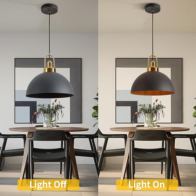 Modern Industrial Black Pendant Light - 13.58 Inch Diameter Pendant Light- 78.74 Inch Wire Length Perfect for Kitchen Island, Dining Room, Hallway