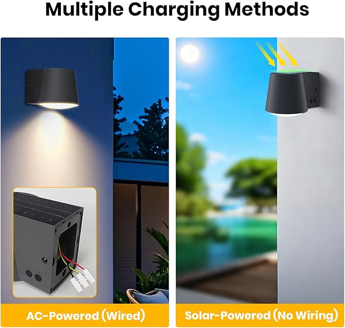 Outdoor Wall Light Fixture, AC/Solar Charging Front Porch Lights Wall Mount Waterproof, 2700K/4000K/6500K, Dusk to Dawn Outdoor Lighting Motion Sensor for Door Entryway Garage, Darkgrey, 1pcs