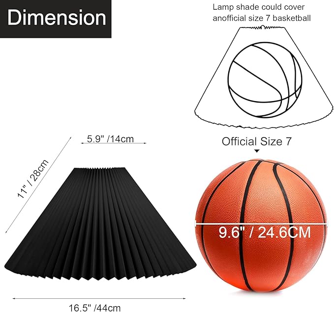Pleated Black Lamp Shade for Arc/Arched Table Lamp/Floor Lamps Replacement spider lampshade-black 5.9"Top X 16.5"Bottom X 11"High