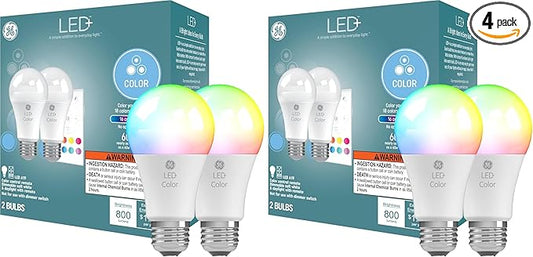 GE LED+ Color Changing LED Light Bulbs with Remote, 9.5W, No App or Wi-Fi Required, A19 (4 Pack)