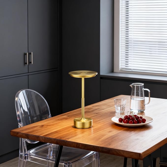 Cordless Table Lamp Rechargeable - 5000mAh Battery Operated LED Table Light with Touch Stepless Dimming & 3 Color Modes - Portable Gold Metal Outdoor Lamp for Patio, Restaurant, Bedroom