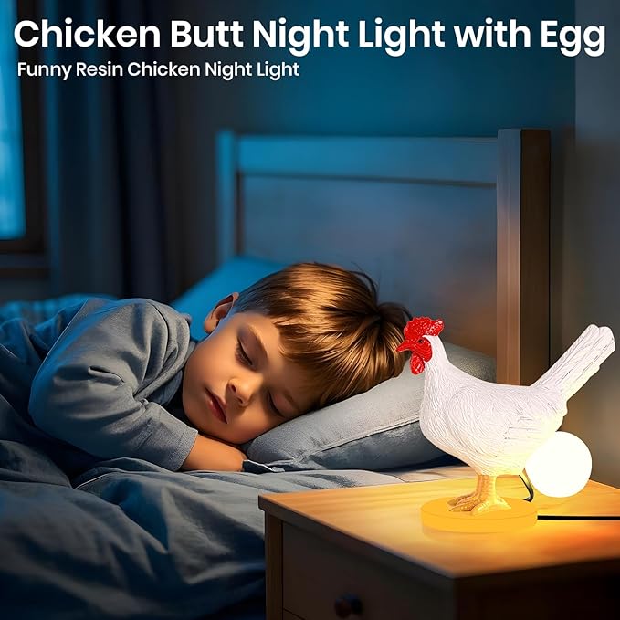 Chicken Egg Lamp, Funny Chicken Butt Night Light with Egg, Lifelike Rooster Lamp with Bulb, 3D Chicken Lights for Easter, Christmas, Birthdays Various Festivals Gift- White