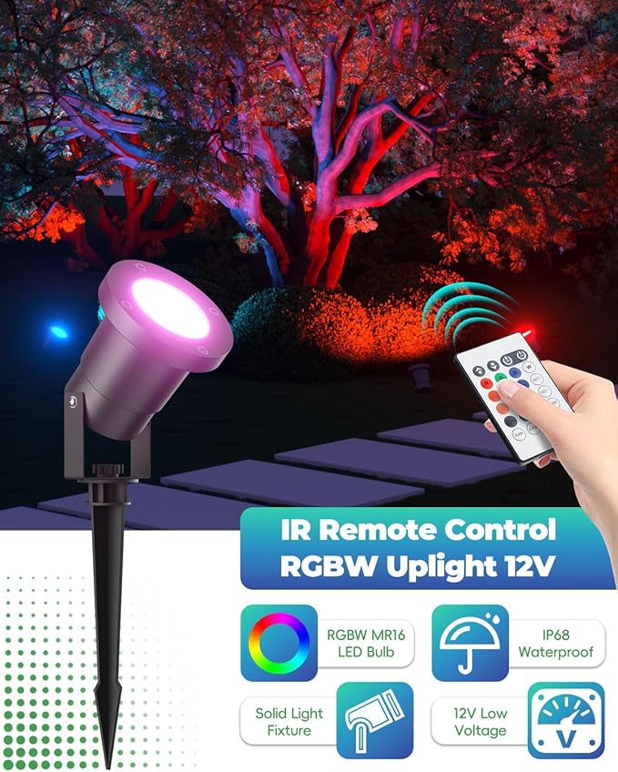 12V RGB Pond Light Underwater, RGB+CCT Tunable 2700K-6500K MR16 LED Bulb with Remote Control, Submersible for Ponds, Waterfalls, Fountains, Well Light, Low Voltage Yard Landscape Lighting