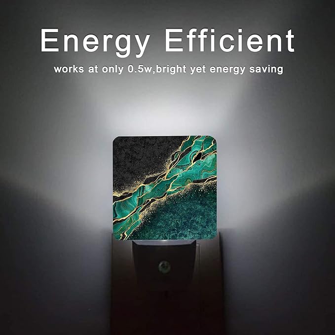 Green Marble Night Light,Golden Abstract Marble Veins Night Lights 0.5W Sleep Friendly for Boys Girls Led Night Light Dusk to Dawn Sensor Nightlight for Stairway/Hallway/Bedroom