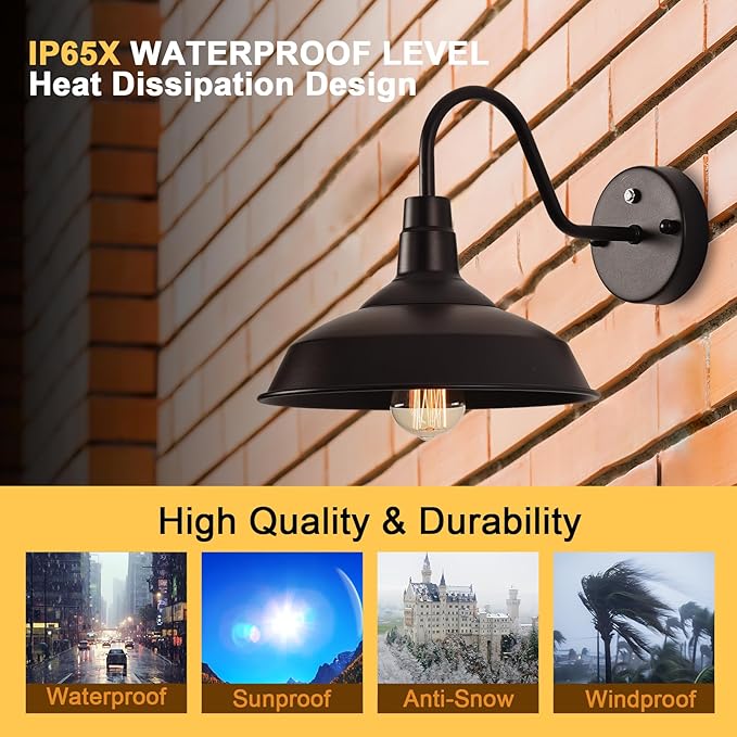 Outdoor Gooseneck Barn Lights with Dusk to Dawn Sensor, 10.6inch Black Farmhouse Exterior Light Fixture Wall Mount, Outdoor Wall Sconces Outside for Farm House Garage Porch Patio 1pack