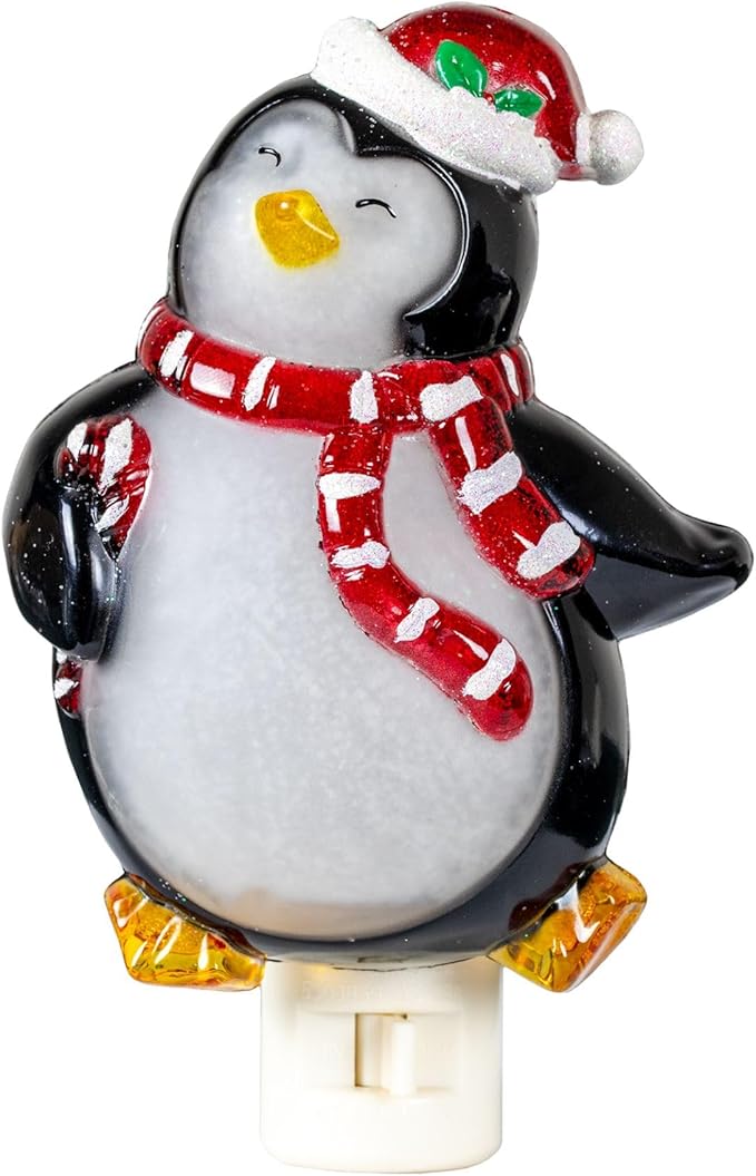 Novelty Lights LED Lamp Penguin with Scarf Christmas Decoration Night Light with Swivel Plug