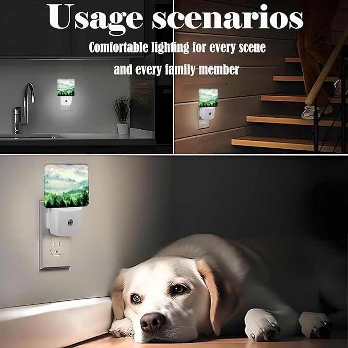 Mountain Forest Landscape Painting Night Light,Plug Into Wall Decor for Stairway,Hallway,Kitchen,Dusk to Dawn Sensor Nightlights for Boys/Girls/Women/Men Room Gifts