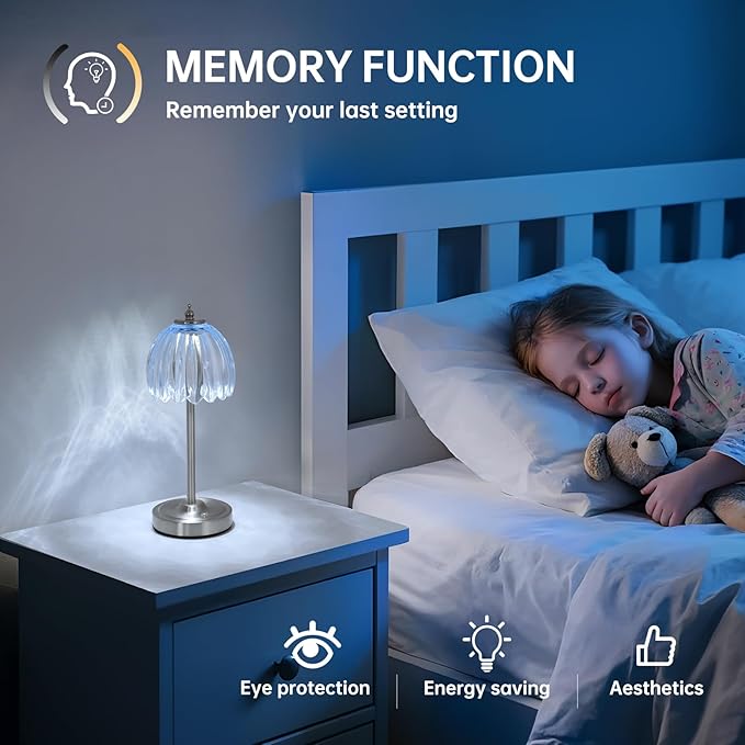 Rechargeable Table Lamp with 5200mAh Battery & Touch Control - 3 Adjustable Color Temperatures, Cordless Dimmable Table Light for Bedroom, Office Desk, Nightstand(Clear Light Blue,1 Pack)