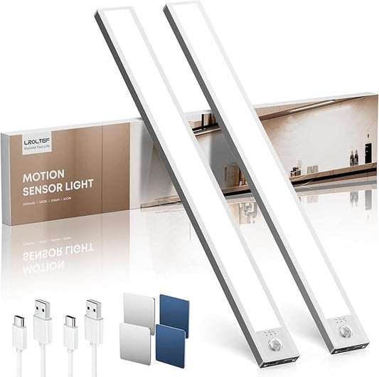 Under Cabinet Lighting Wireless, 2 Pack 15.7 inch 2200mAh 6500K Dimmable Motion Sensor Light Indoor, Rechargeable LED Under Counter Lights for Kitchen, Shelf, Stairs, Closet