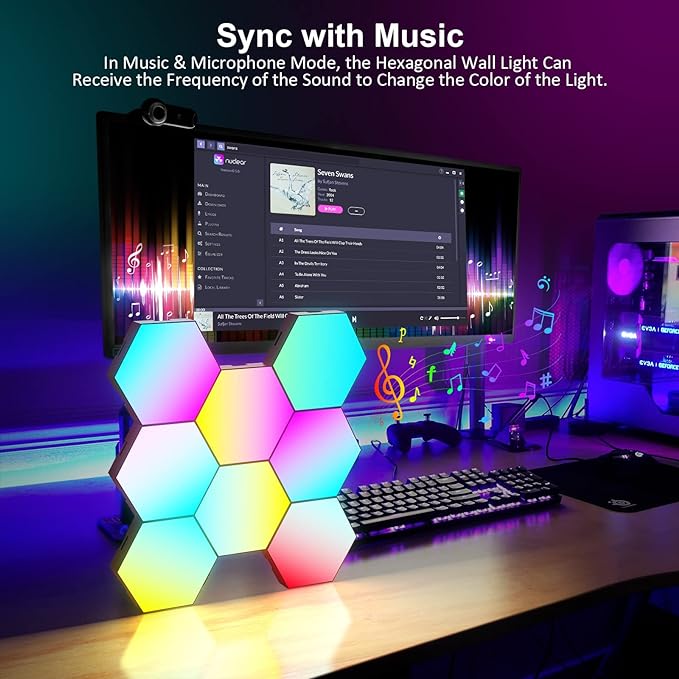 OJQ 8 Pack Hexagon Lights Wall RGB Panel - Hexagonal Led Lights Room Decor Wall Lights Gifts for Men/Women Honeycomb Shape Panels Hexagon Gaming Led Lights for Bedroom Children