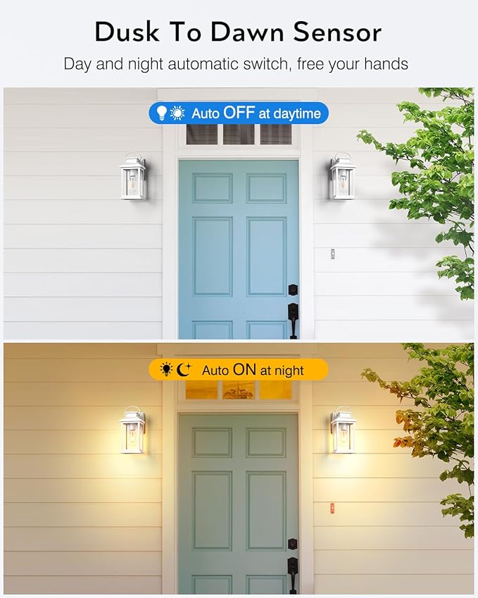 VIANIS White Exterior Garage Lighting Fixtures Wall Mount, 2 Pack Dusk to Dawn Sensor Outdoor Wall Lights for Porch, Modern Outside Lights for House, Outdoor Wall Sconces Lantern for Patio, Coach