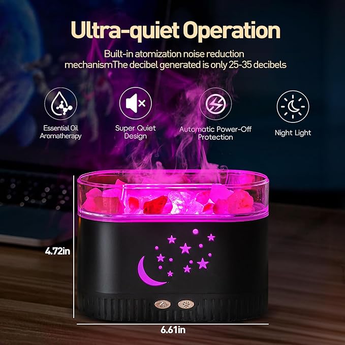 Himalayan Salt Lamp for Essential Oil Diffuser, Fireplace Flame Air Humidifier Diffuser, 7 Colors Aroma Diffuser, Humidifiers for Bedroom with Timer, Gift for Lover, Home, Office, Yoga, Gym 200mL