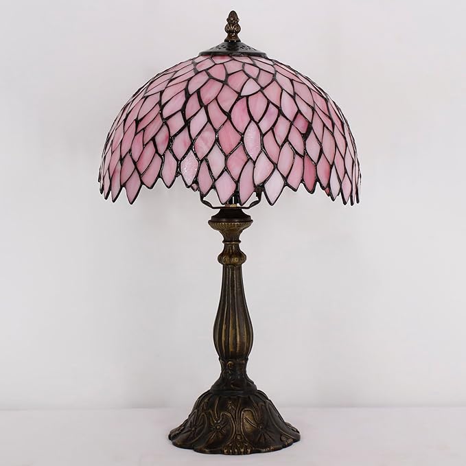 Tiffany Lamp Touch Control Table Lamp Pink Stained Glass Desk Lamp 12X12X19 Inches Wisteria Style Reading Light