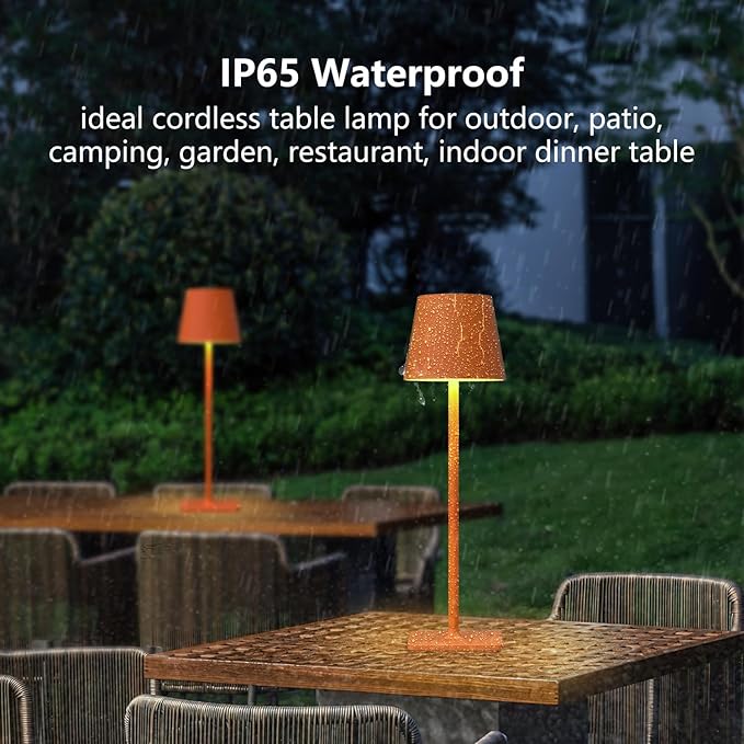 2 Pack Rechargeable Table Lamp - Cordless LED Lamp with 6000mAh Battery Operated LED Desk Lamp, Portable Table Light Outdoor for Dinner Patio Restaurant Bar Bedroom Coffee Shop Night Light(Orange)
