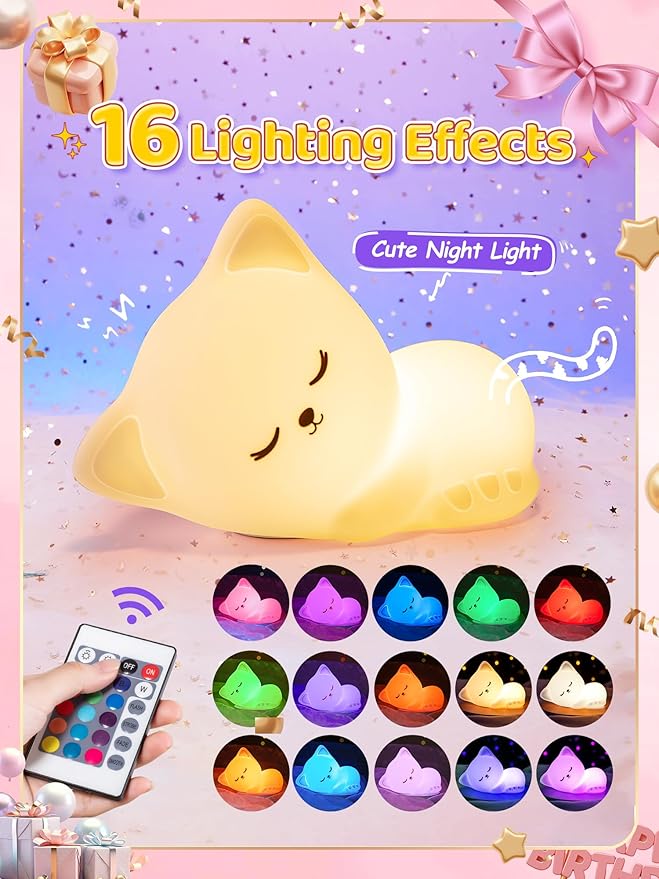Mubarek 【Remote + Gifts Package】 Cat Gifts for Girls,16 Colors Dimmable Teen Girl Gifts Trendy Stuff, TAP for Fun Cute Stuff for Teen Girls