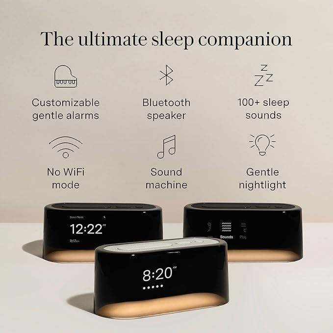 Loftie Alarm Clock with Sound Machine – Smart Alarm Clock with Light, White Noise, Bluetooth Speaker, Night Light Sound Machine, 100+ Sounds, Blackout Mode, No WiFi Mode, Optional Subscription - Peach