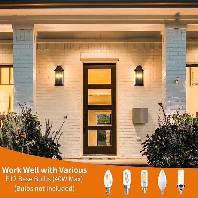 tewei 18'' Dusk to Dawn Outdoor Light Fixture, Porch Lights Outdoor Wall Sconce Lantern, 2-Light Black Exterior Lighting Fixture Wall Mount, Outside Light for House Garage, 2-Pack