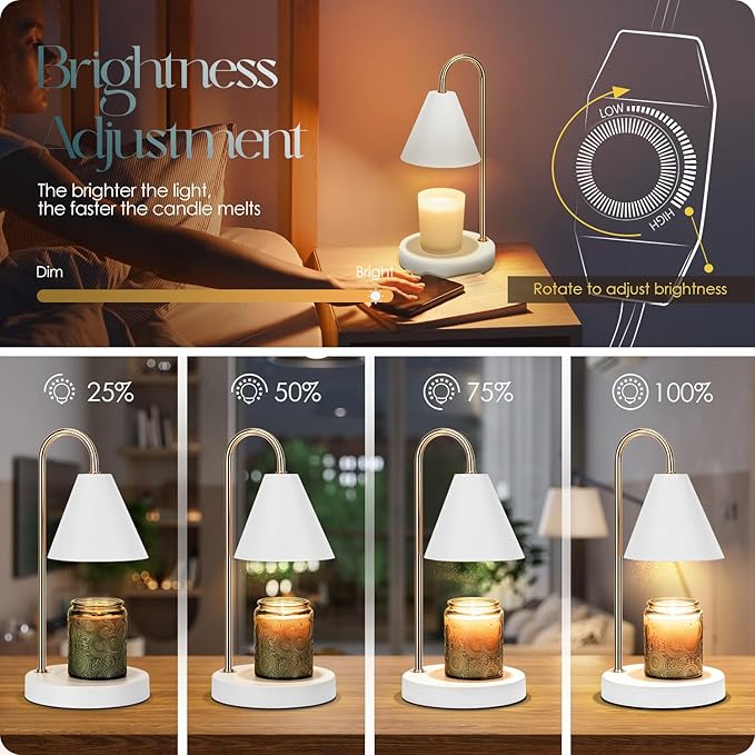 Candle Warmer Lamp,Electric Candle Warmer with Dimmable Light,Scented Wax Melter,No Smoke,Compatible with Various Jar,with 2 Light Bulbs,Home Decor-White