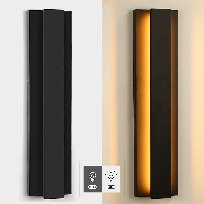 LamQee 23.6 Inch Modern Outdoor Wall Light Exterior Lighting Fixtures, 3000K 24W LED Contemporary Outdoor Sconces Wall Lighting, Matte Black Outside Wall Mount Lights for House Garage Porch Patio Door
