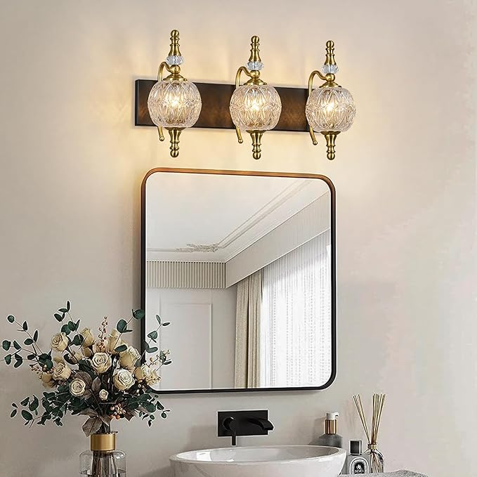 Modern Crystal Bathroom Vanity Lights Fixtures Over Mirror Black Gold Vintage 3-Lights 20 Inch Bathroom Light Fixtures Glass Crystal Vanity Lights