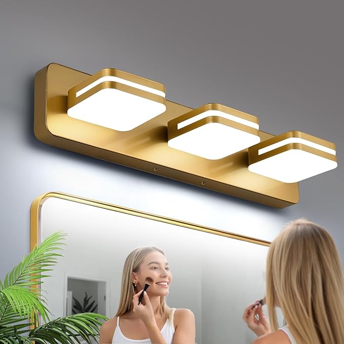 1300LM LED Modern Bathroom Vanity Light Fixtures, 360° Rotate Acrylic Gold Vanity Lights for Bathroom, Modern Wall Lighting Fixtures Over Mirror Kitchen Living Room (Natural White Light 5000K)