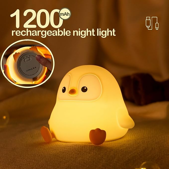 Penguin Night Light for Kids, Squishy Rechargeable Penguin Lamp, Cute White Elephant Christmas Gifts, Dimmable Touch Penguins Nightlight, Boy Girl Baby Nursery Room College Animal Décor
