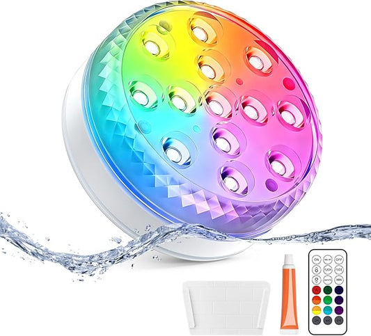 LOFTEK Submersible LED Lights with Remote, 13 LED Pool Lights for Inground Above Ground Pool, IP68 Waterproof 16 Color Changing Underwater Light for Ponds, Hot Tub, Bath, Battery Operated (1 Pack)
