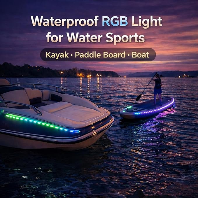 Battery Powered Boat Lights, 2 Pcs 4FT IP68 Submersible RGB Marine LED Strip Lights with Remote, Interior Courtesy Deck Lighting for Kayak SUP Canoe Pontoon, Jon Boat, Bass Boat, Fishing Safety