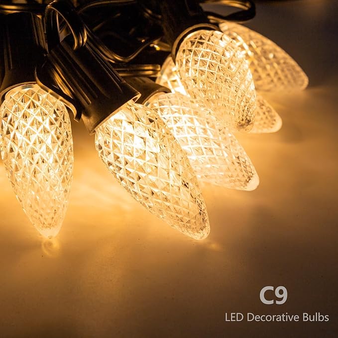 50 Pack C9 LED Christmas Light Bulbs, Shatterproof & Waterproof C9 LED Replacement Bulbs, 2700K Warm White Holiday Decor for Indoor & Outdoor Use, E17 Base