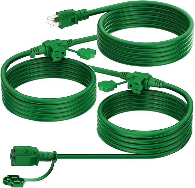 K KASONIC - Outdoor Extension Cord 25 FT, Evenly Spaced 3 Outlets Plugs, 16/3 SJTW Weatherproof Multiple Outlets Wire for Landscaping Light, Holiday Decoration and Christmas, ETL Listed, Green
