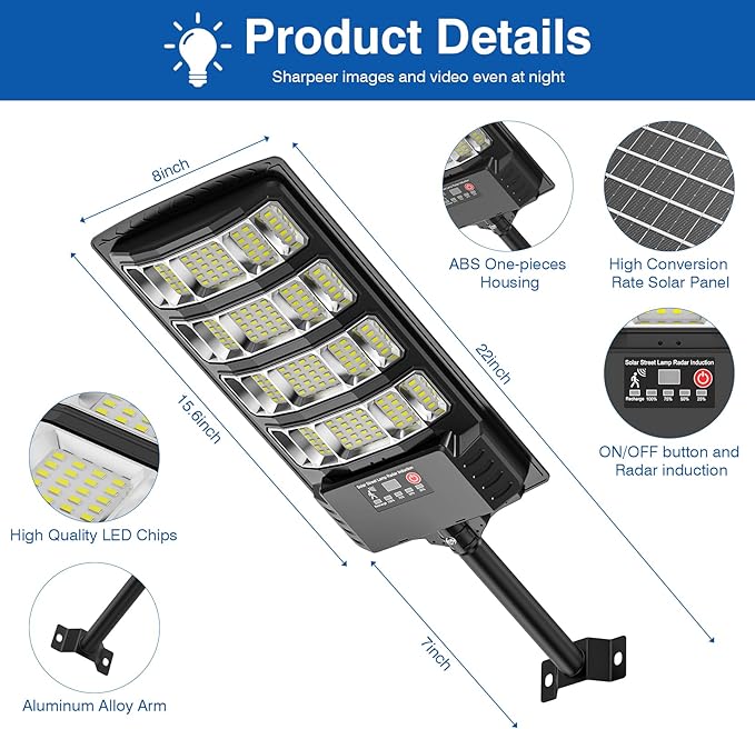 Solar Street Lights Outdoor Waterproof , 6500K 320° Angle Flood light,5730 LED Solar Parking Light with Motion Sensor and Remote Control for Outdoor, Streets, Courtyards,Parking Garages,-4Pack