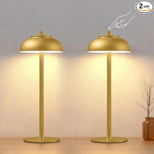 2 Pack Led Cordless Table Lamp: Modern Portable Desk Lamp for Indoor/Outdoor Use, 3 Color Dimming Rechargeable Battery Lights for Dining Room, Living Room, Patio, Camping(Gold)